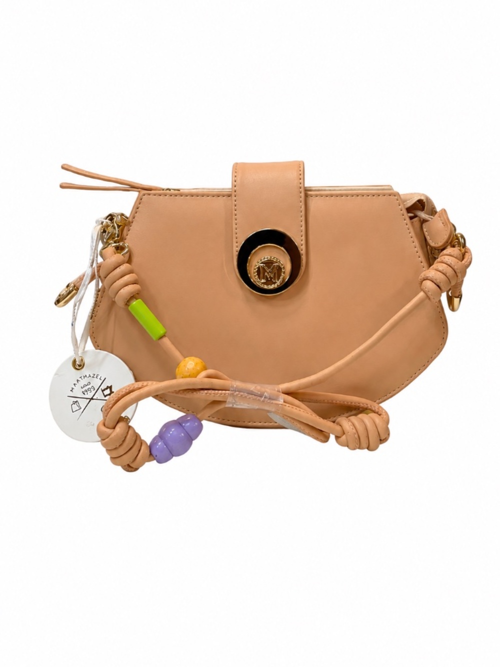 Matmazel Peach Beaded Strap Crossbody Bag Vegan Handmade NWT OS